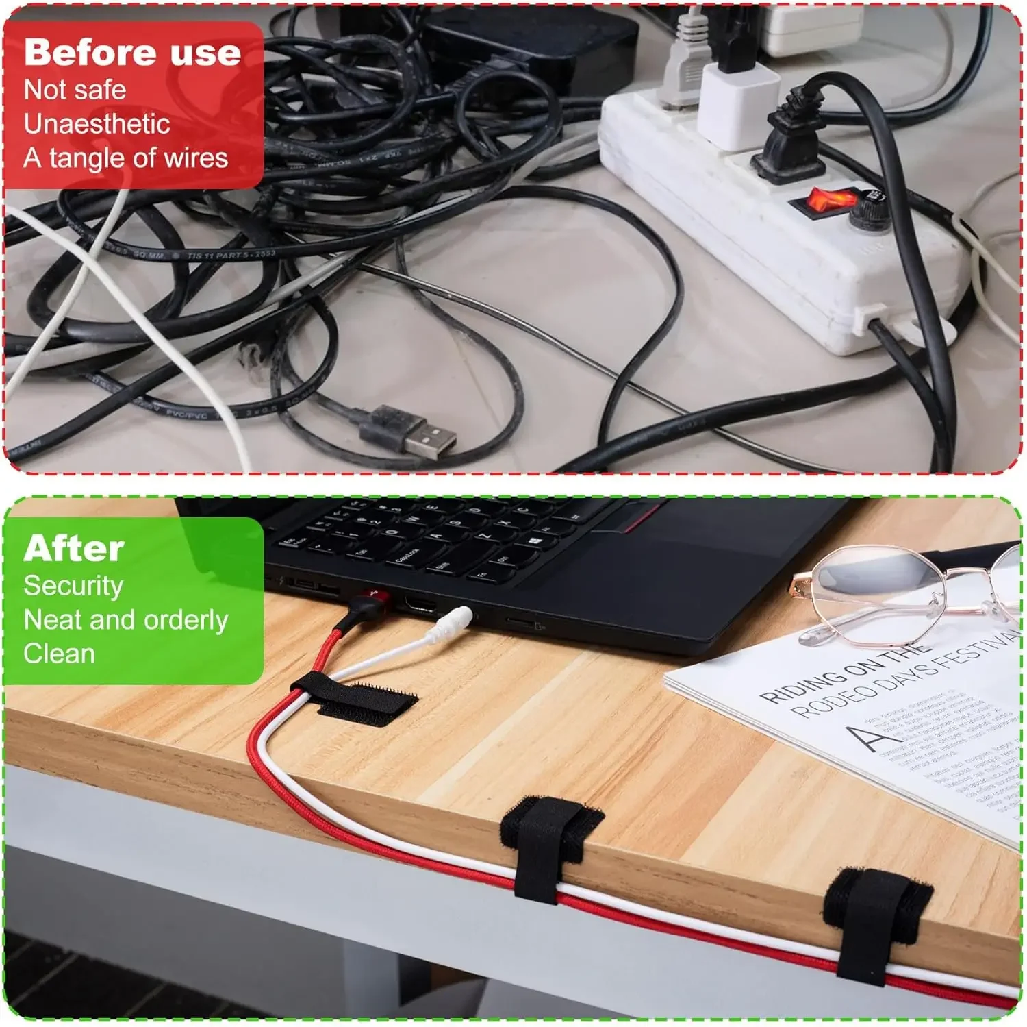 Bridas de cable reutilizables, - Desk Organizer reseña y precio